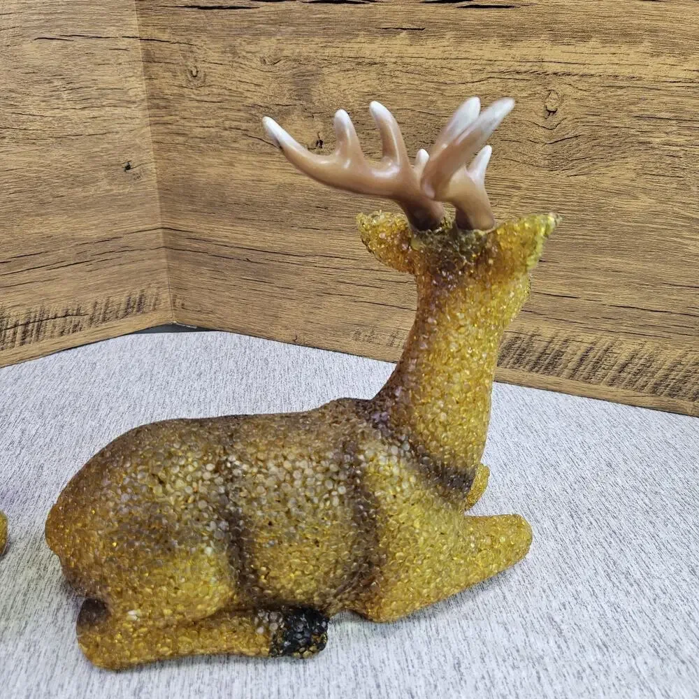 VTG 60s Melted Popcorn Plastic Holiday Buck Deer Set of 2 Christmas NO BULB/CORD